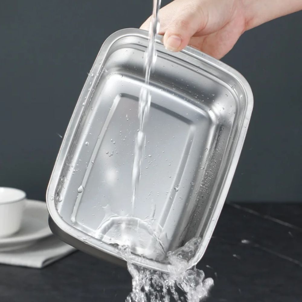 Stainless Steel Lunch Box Bent - Kitchen Baking Tray Storage บทวิจารณ์และราคา